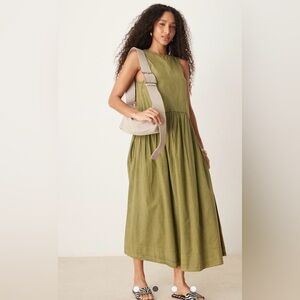 ASOS Curve Olive Sleeveless Gathered Waist Maxi Dress